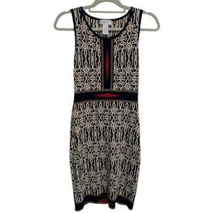 Carmen Black/Tan/Red Fitted Stretchy Sleeveless Dress geometric print Size S
